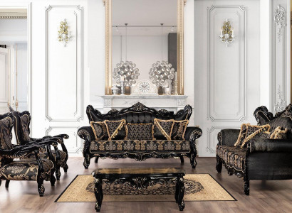 Black Baroque Furniture Sofa Set Couch Upholstered Furniture Table 5-piece