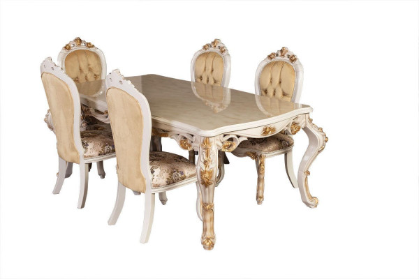 Classic dining room set with table, 6 chairs, and sideboard complete 8-piece set.