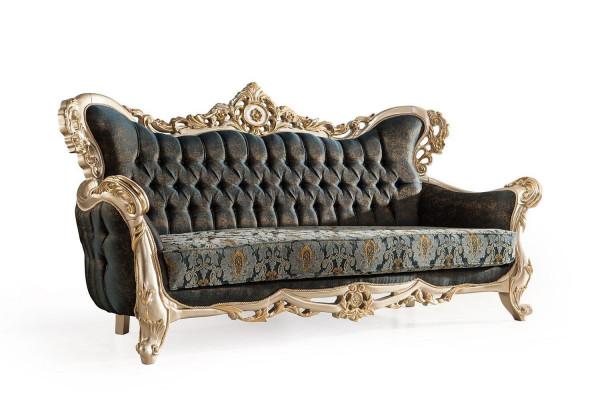 Sofa set sofa couch baroque rococo set coffee table turquoise 5-piece gold