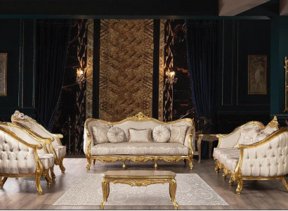 Sofa set couch set furniture set velvet wood 5-piece Chesterfield new