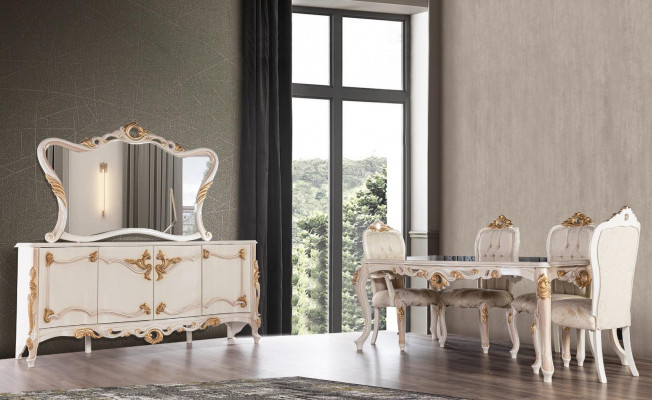 Dining table set group dining room table chair set sideboard mirror 6-piece
