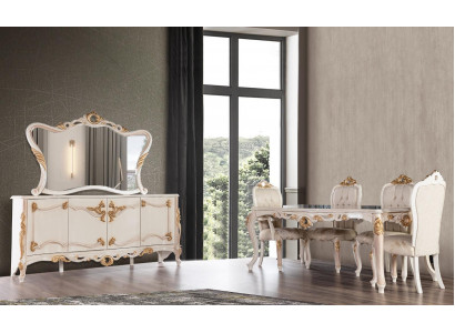 Dining table set group dining room table chair set sideboard mirror 6-piece