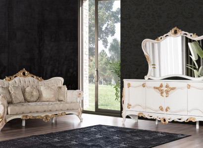 Three-seater couch upholstered sofa living room furniture set with sideboard 3-piece.