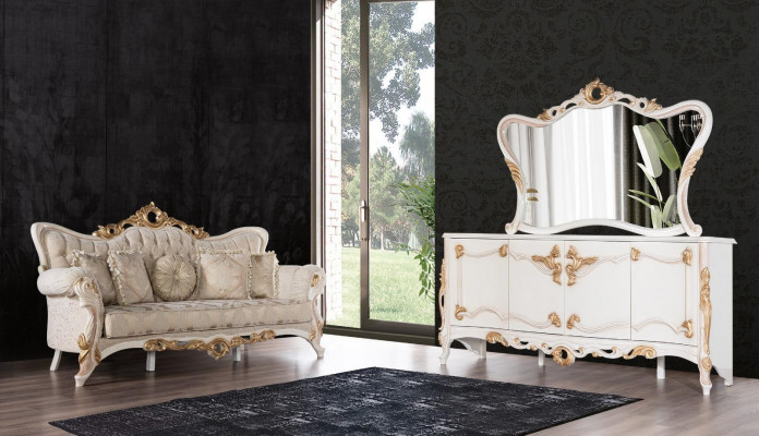 Dining table set group dining room table chair set sideboard mirror 6-piece