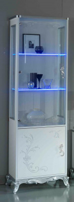 Living Room Wall Unit Set, Display Cabinet, Lowboard, Wall Shelf, TV Table, White-Silver, 3 pieces.