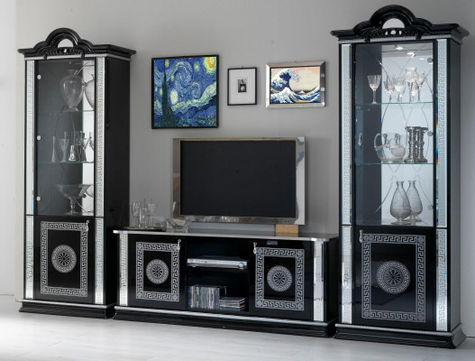 Living room wall unit set, display cabinet, chest of drawers, wall shelf, display cabinets, 3-piece set.