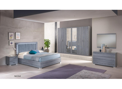Furniture Bedroom Set Bed 2x Nightstand Dresser Mirror Wardrobe 6-piece.