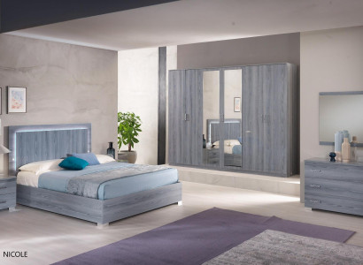 Furniture Bedroom Set Bed 2x Nightstand Dresser Mirror Wardrobe 6-piece.