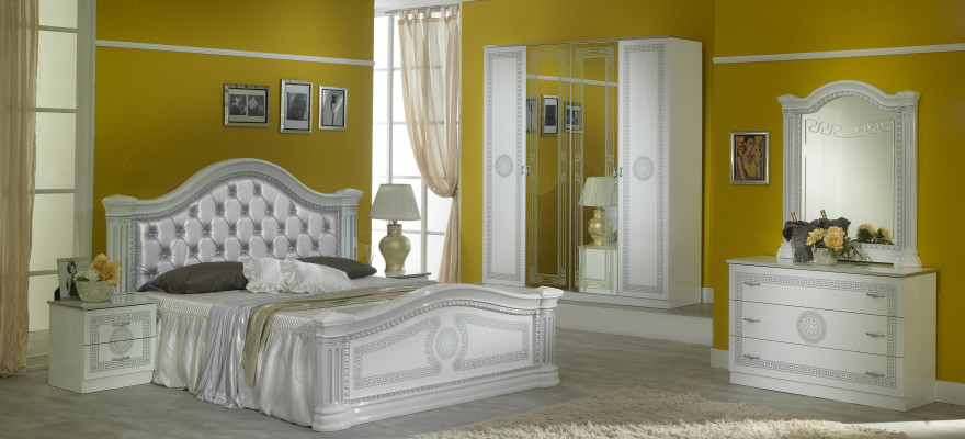Complete bedroom set design modern luxury bed 2x nightstand 6-piece wardrobe