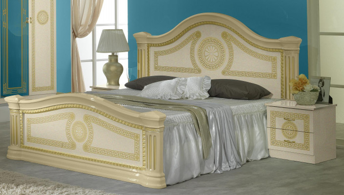 Luxury Bedroom Classic Wood Bed Nightstand 6-Piece Design Furniture