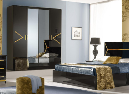 Classic bedroom set ensemble luxury modern style bed 6 pcs. wood dresser
