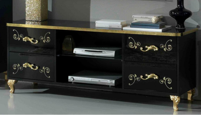 Living room wall unit set display cabinet lowboard wall shelf 3-piece black living room wall units