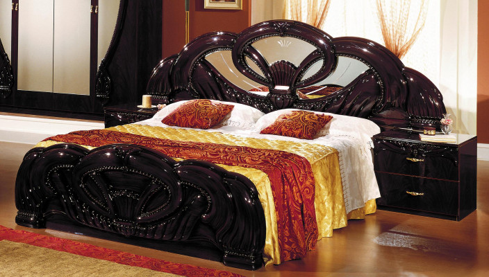 Royal design bed 2 bedside tables bedroom set 3-piece set wood new