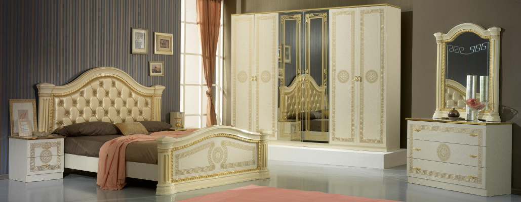 Design bedroom 3-piece. Bed 2x nightstand classic luxury bed set furniture