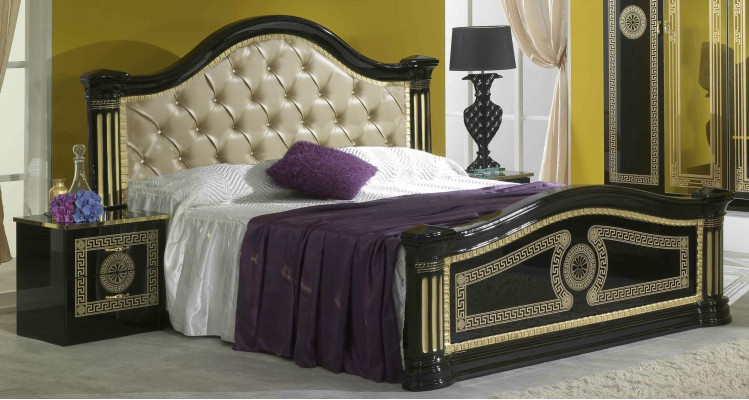 Bedroom 3-piece set bed 2x nightstand console Chesterfield upholstered beds