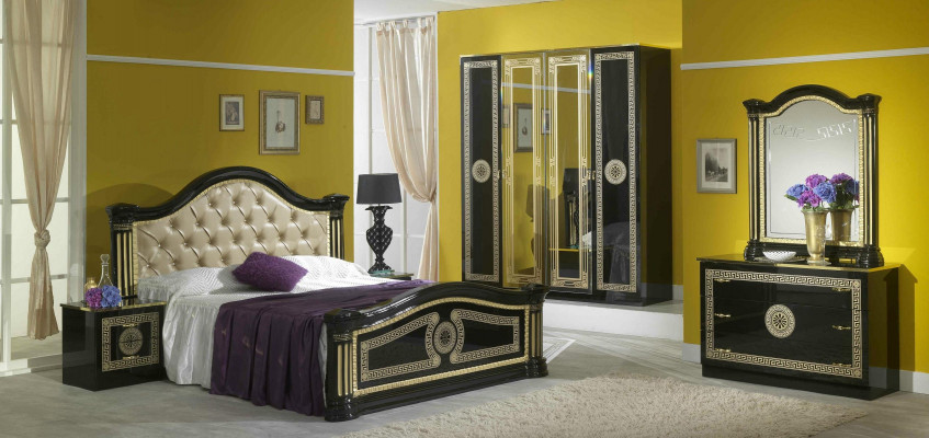 Bedroom 3-piece set bed 2x nightstand console Chesterfield upholstered beds