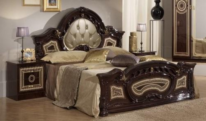 Chesterfield 3-piece set bed 2x nightstand beds double hotel upholstered console