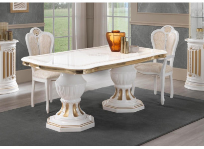 Classic dining table, living room table, Italian table style, furniture white gold