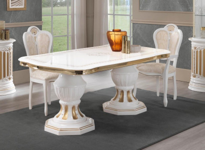 Classic dining table, living room table, Italian table style, furniture white gold