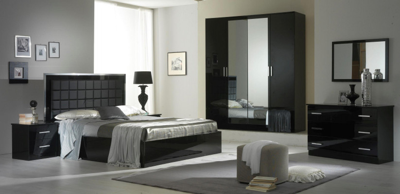 Bedroom furniture 3-piece set hotel bed + 2 high-gloss bedside tables Italy beds