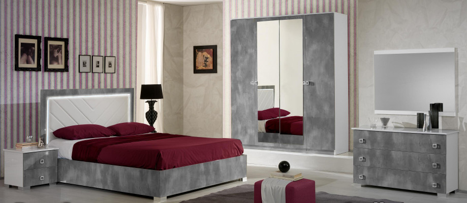 Design bedroom 3-piece set. Bed, 2x nightstands, classic luxury bed set furniture.