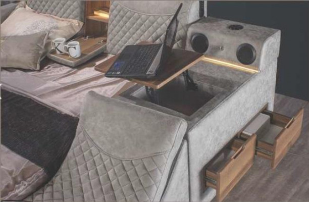 Multifunction Bed Shelf Cabinet USB Charging Station Lift TV 180x200