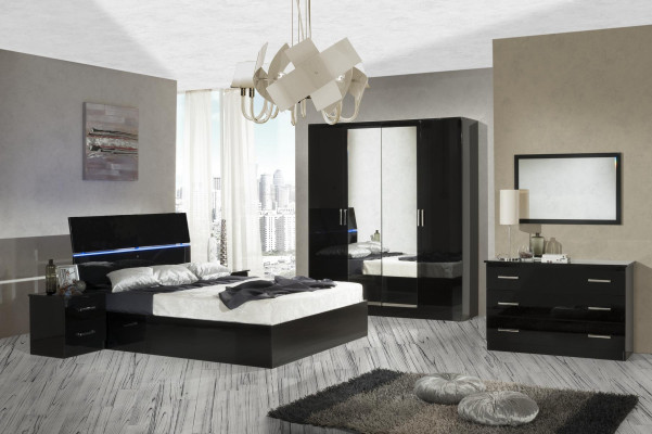 Design bedroom 3-piece. Bed 2x nightstand luxury bed set furniture LED light