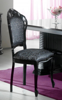 Chair Black Silver Design Living Room Dining Room Wood Chairs Upholstery Made in Italy