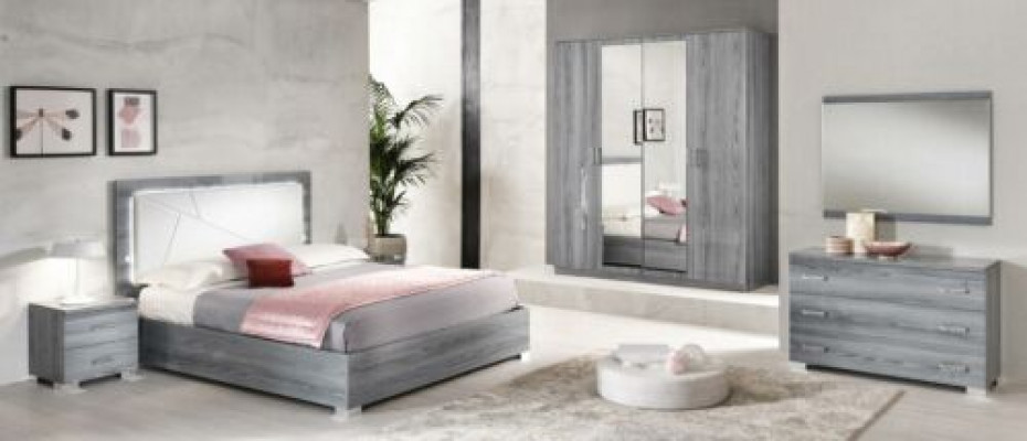 Bedroom set bed, 2 nightstands, dresser, mirror, wardrobe, 6-piece furniture.