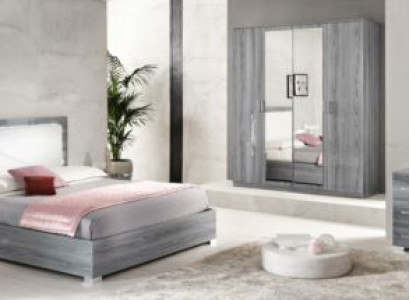 Bedroom set bed, 2 nightstands, dresser, mirror, wardrobe, 6-piece furniture.