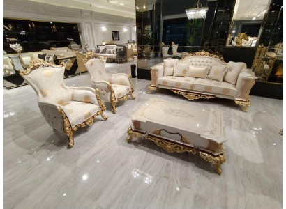 Sofa set 311 + wooden coffee table living room luxury sofa Chesterfield fabric new