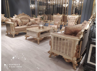 Classic Baroque Rococo Chesterfield 5-piece Coffee Table Beige Sofa Furniture