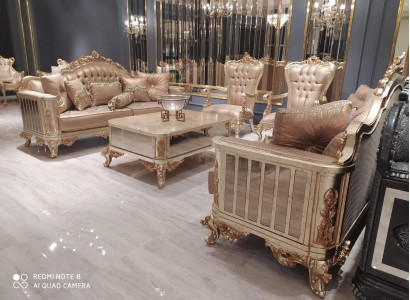Classic Baroque Rococo Chesterfield 5-piece Coffee Table Beige Sofa Furniture