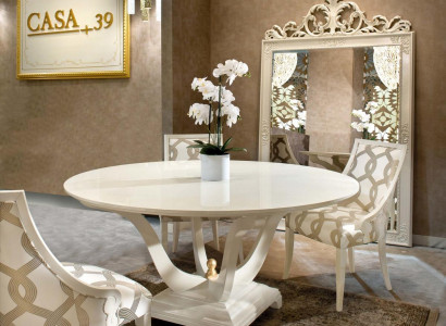 Design round table, 4x armchairs, dining room seating, upholstered round tables, set