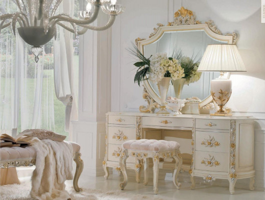 Set: Dressing Table, Mirror, Dressing Table, Console Table, Beige