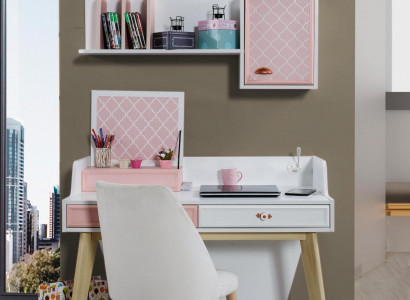 Desk wall shelf wood children's room desks room furniture design pink