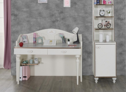 Children's Room Desk Bookshelf 2-Piece Set Wood Shelf Furniture White