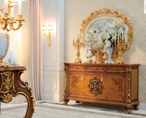 Brown wood sideboard for the dining room - elegant furniture cabinet sideboard