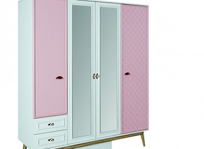 Wardrobe children's room cabinets multifunctional wood 4-door pink wardrobe