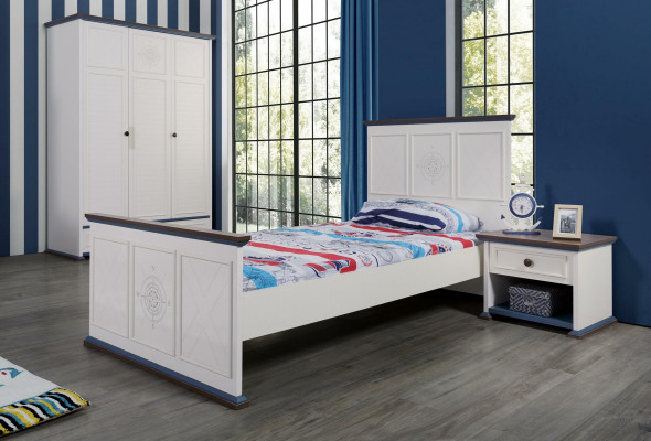 Youth room bed nightstand furniture wardrobe complete 3-piece set.