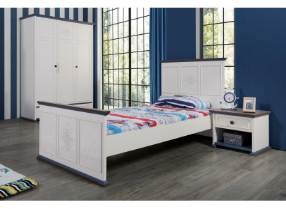 Youth room bed nightstand furniture wardrobe complete 3-piece set.
