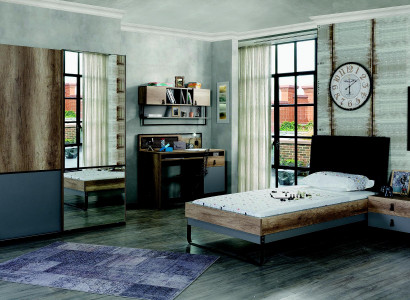 Modern youth room set bed nightstand table bedroom wall shelf 6-piece set.