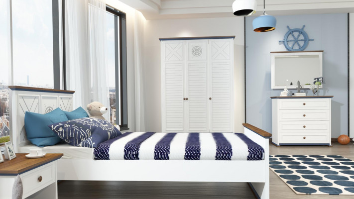 Youth room complete set: single bed, wardrobe, dresser with mirror design, 6 pieces.