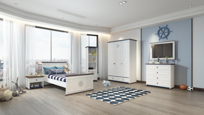 Children's room set bed nightstand wardrobe dresser bedroom 6-piece.