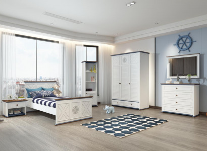 Children's room set bed nightstand wardrobe dresser bedroom 6-piece.