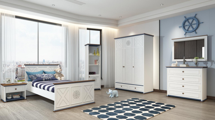 Children's room set bed nightstand wardrobe dresser bedroom 6-piece.