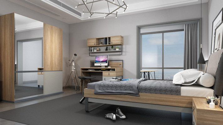 Youth room set bed wardrobe children's bedroom new 5-piece set