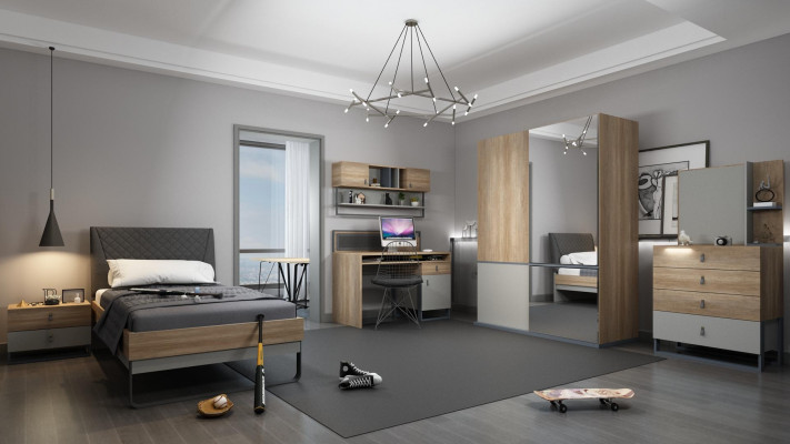 Youth room set bed wardrobe children's bedroom new 5-piece set