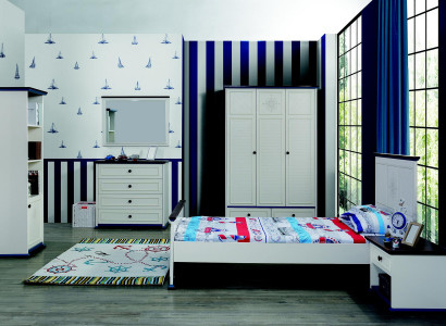 Children's room complete set bed nightstand wardrobe dresser mirror 6-piece