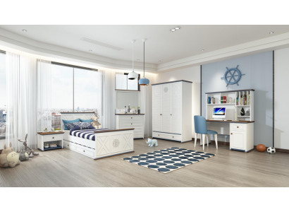 Luxury youth room set: bed, nightstand, wardrobe, 5-piece furniture. New